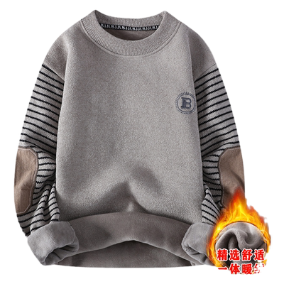 潮牌圆领卫衣男一体加绒厚秋