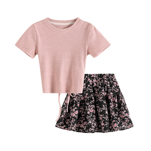 女童夏套装2026新款儿童衣服夏装短袖上衣碎花时尚洋气时髦两件套