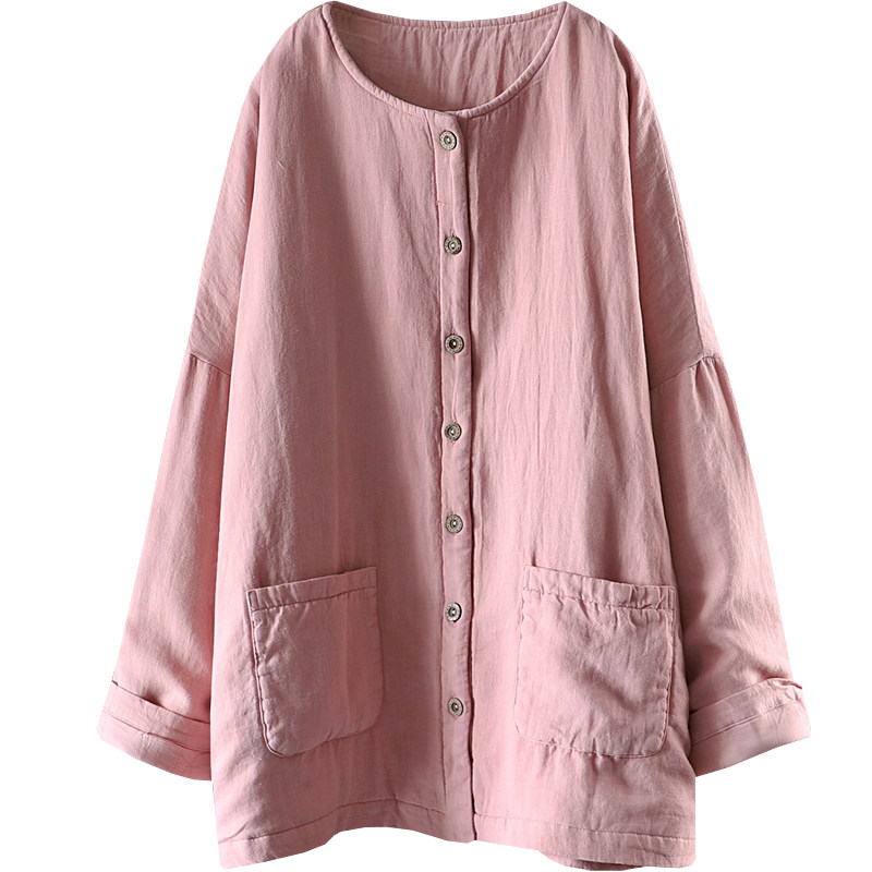 棉花款夹棉亚麻外套棉衣棉服女冬