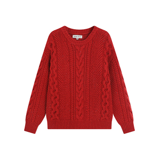 BobbyBecky经典百搭100%羊毛粗针毛线帽重磅绞花毛衣半裙毛线帽