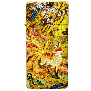 ZORRO佐罗新款纯铜卡片式超薄煤油打火机天火九尾珐琅彩绘AB面男