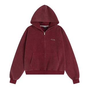 【INSKR】国潮美式「水洗炒色短款连帽卫衣」宽松加绒拉链外套男