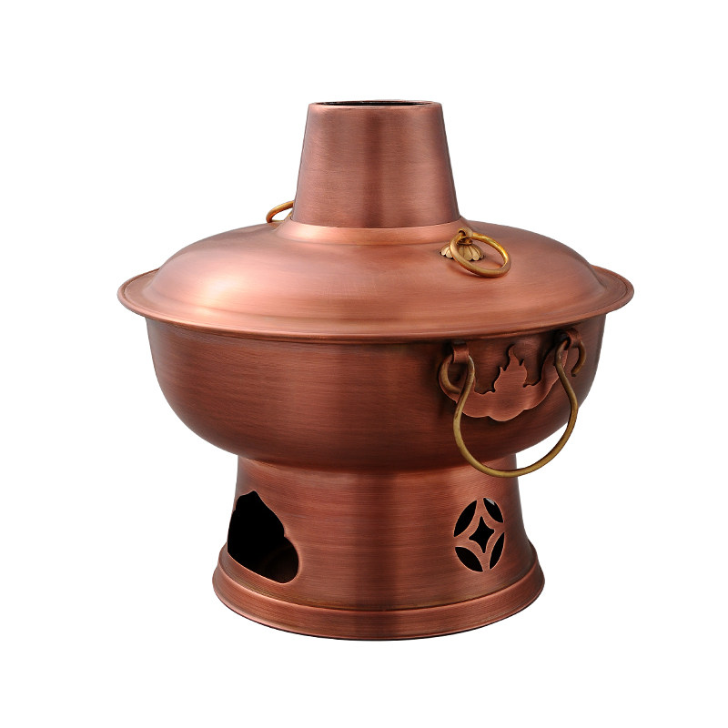 木炭铜火锅烟囱铜锅家用超厚一体锅老式铜质火锅北京涮羊肉鸳鸯锅