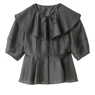 LILY BROWN春夏款甜美荷叶边系带微透雪纺衬衫LWFT251135