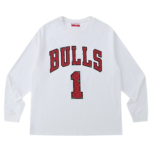 【男生礼物】长袖T恤罗斯球衣退役公牛队1号经典印花上衣男MN