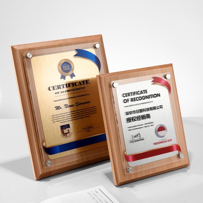 HOT批发榉木实木奖牌彩色经销商牌匾授牌授权金箔牌匾荣誉牌