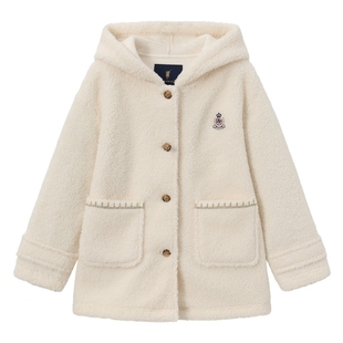 POLOWALK童装女童加绒外套2025秋冬泰迪绒小香风连帽中大童上衣