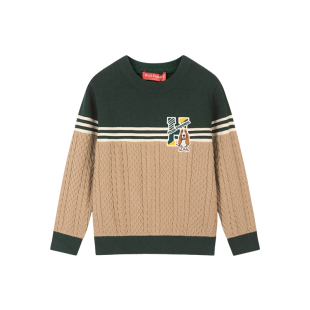 暇步士童装男童毛衣中大童秋冬新款圆领线衣儿童学院风拼色针织衫