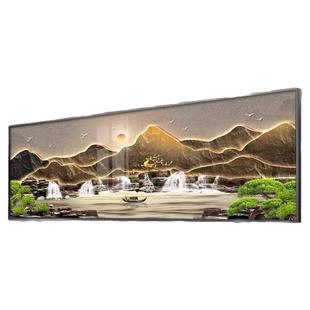 流水生财横版客厅装饰画新中式中堂沙发背景墙挂画山水画茶室壁画