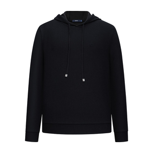 堡尼秋冬新品休闲连帽套头肌理羊毛混纺长袖T恤净色卫衣LS680071B