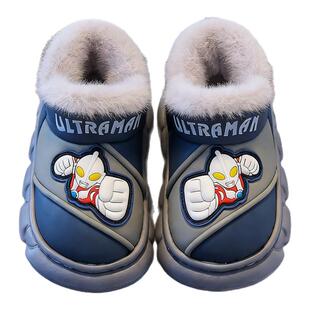 奥特曼儿童棉拖鞋男童包跟冬季室内居家宝宝防水保暖男孩棉鞋外穿