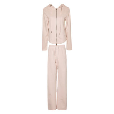 DPLAY春季松弛感粉色卫衣套装女休闲连帽上衣裤子直筒裤两件套