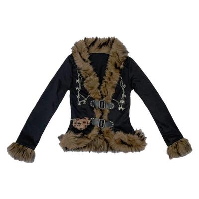 亚比仿皮草豹纹爱心外套