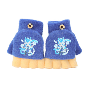 宝宝儿童手套男童女童半指五指卡通学生保暖写字翻盖秋冬季手套