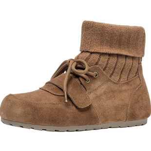 CDF女鞋2025秋冬新款时尚百搭针织堆堆袜靴简约圆头系带勃肯鞋女