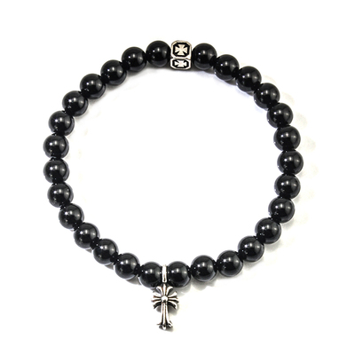 中性风纯银十字架红玛瑙手链