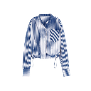 3S女装秋季个性条纹衬衫翻领复古宽松设计感小众衬衣