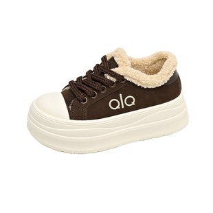 羊羔绒真皮棉鞋女2025新款冬季厚底增高帆布鞋加绒保暖软底雪地靴