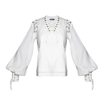 蒸汽朋克绑带纯棉套头直筒衬衫