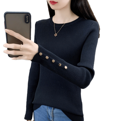 淑恋妃圆领修身打底毛衣女黑色