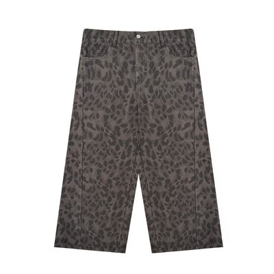 梵朵大码女装16448秋冬高腰豹纹阔腿裤显瘦梨形身材加绒牛仔裤女