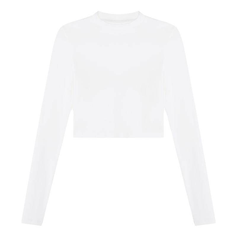 MULVAN 黑色高腰短款打底衫t恤秋冬款韩版修身百搭内搭长袖上衣女