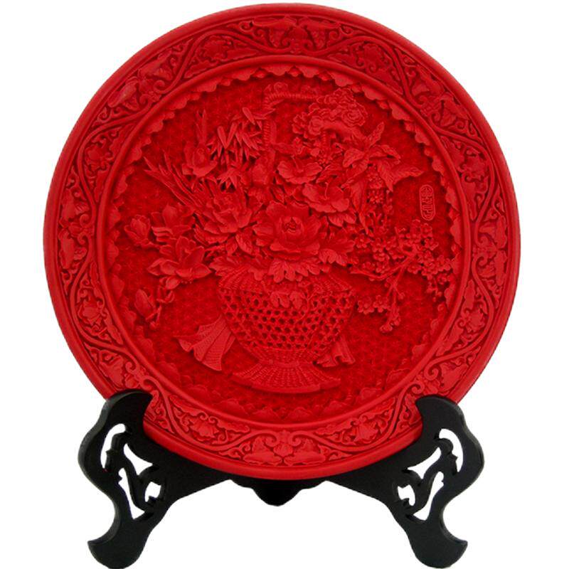 扬州漆器红色台屏剔红雕漆圆盘摆件乔迁祝福送朋友可定制印字礼品