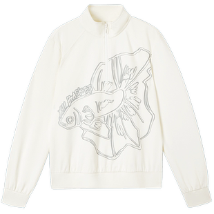 XII BASKET十二篮春款斗鱼印花时尚运动圆领宽松半开襟立领卫衣女