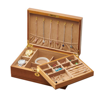 首饰盒实木带锁戒指耳环耳钉项链首饰收纳精致镯子饰品盒珠宝盒子