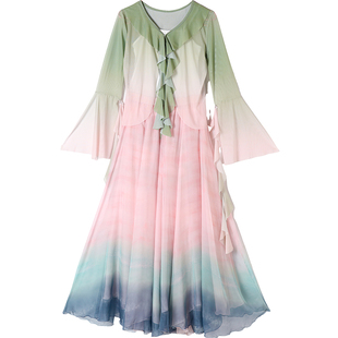 儿童古典舞演出服飘逸女童中国舞粉绿渐变身韵纱衣仙气古风舞蹈裙