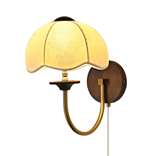 法式中古壁灯卧室床头灯美式复古花纹布艺装饰背景墙拉线开关灯具