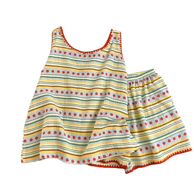 2026年新款夏季天女士背心睡衣无袖条纹大码短裤套装家居服可外穿