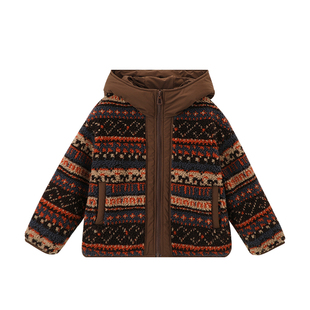 布丁哈鲁童装冬装男童女童上衣2026秋冬新款儿童费尔岛羊羔绒外套