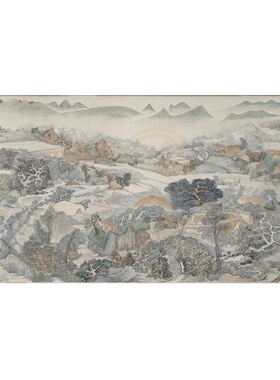 柴一茗新中式超巨幅大堂墙面壁画