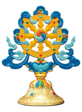 彩绘金轮八吉祥桌面摆件