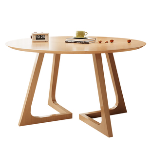 实木圆桌家用原木风餐桌会客接待桌子洽谈桌椅组合阳台休闲咖啡桌