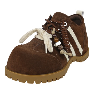 可媚牛猄皮拼色系带牛筋底勃肯鞋