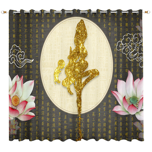 新中式佛堂禅意荷花窗帘布仙堂佛系隔断帘子佛龛遮挡帘家用背景帘