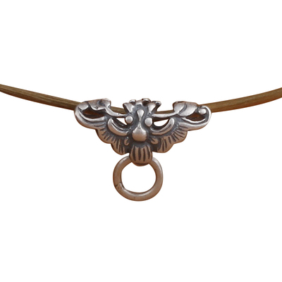 万能蝙蝠福字玉石通孔复古纯银扣