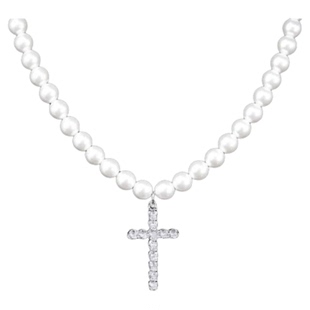 NG珍珠十字架吊坠钛钢情侣项链女款轻奢小众高级感男士毛衣链饰品