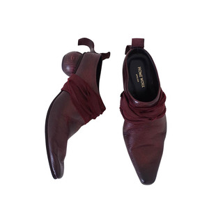 HOME WORK18/AW collection简洁褶皱鞋面球型木跟穆勒鞋Burgundy