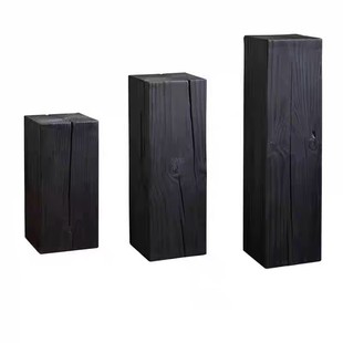 侘寂风方形碳化实木墩子民宿原木花架展示台玄关根雕木桩底座摆件