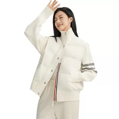 鸭鸭轻量针织拼接修身羽绒服女25