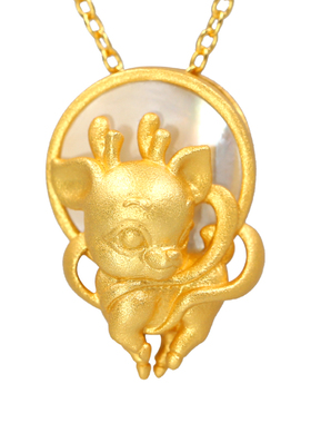 玉见敦煌九色鹿系列银镶白贝母吊坠项链银饰2023新款女夏轻奢设计