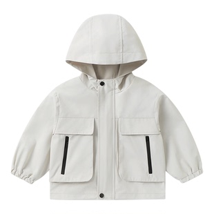 右欧童装男童外套儿童春秋户外休闲防水上衣小宝宝春装连帽户外服