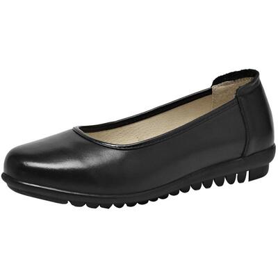 beau黑色空姐大码圆头浅口小皮鞋