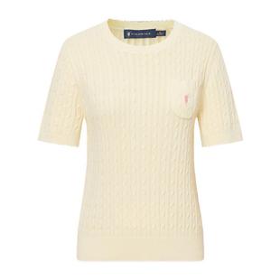 POLOWALK短袖针织衫女式2026春季新品修身复古绞花毛衣半袖上衣