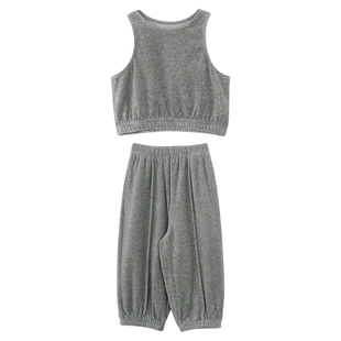 大耳象女童马甲套装2026春季新款宝儿慵懒圆领无袖上衣休闲长裤