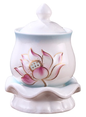 陶瓷供杯莲花供水杯佛前供佛水杯招财圣水贡杯财神佛堂观音净水杯