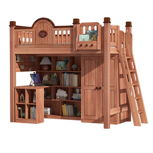 全实木高架床单上层带衣柜红檀木上下铺双层床上床下桌组合高低床